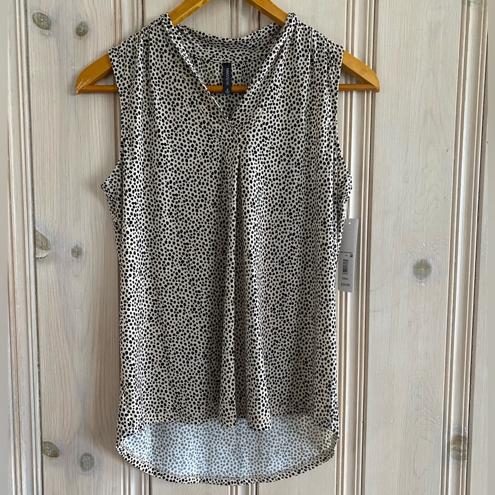 NWT Massini Cream + Black Sleeveless Dot Patterned Tank Top